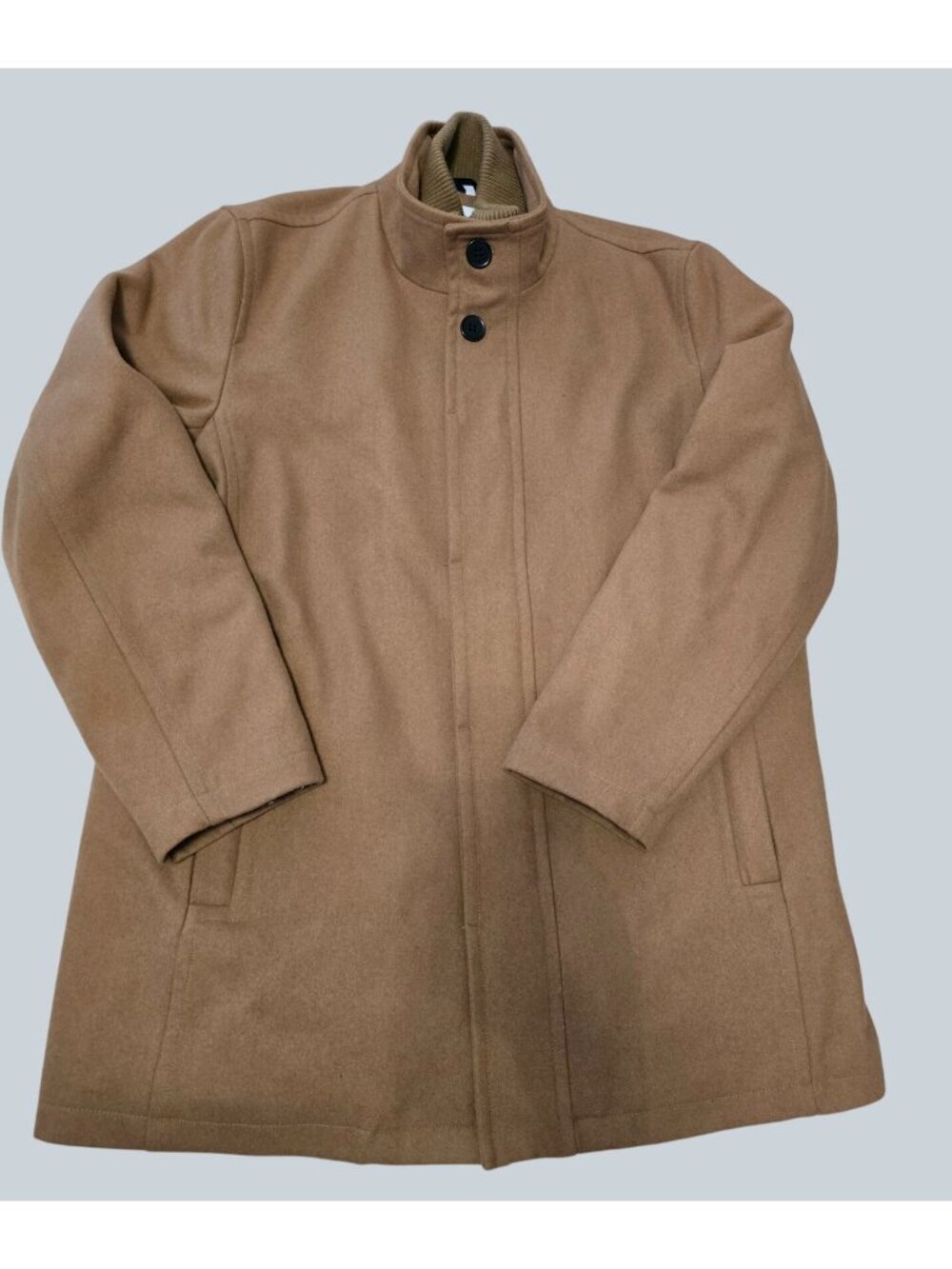 Cole Haan Signature Mens XL Tan Camel Wool Car Coat With Ribbed Collar